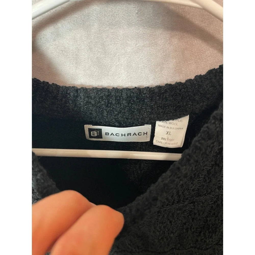 Bachrach Sweater Mens XL Black Wool Acrylic Knit Crew Neck Casual Bulgaria Made